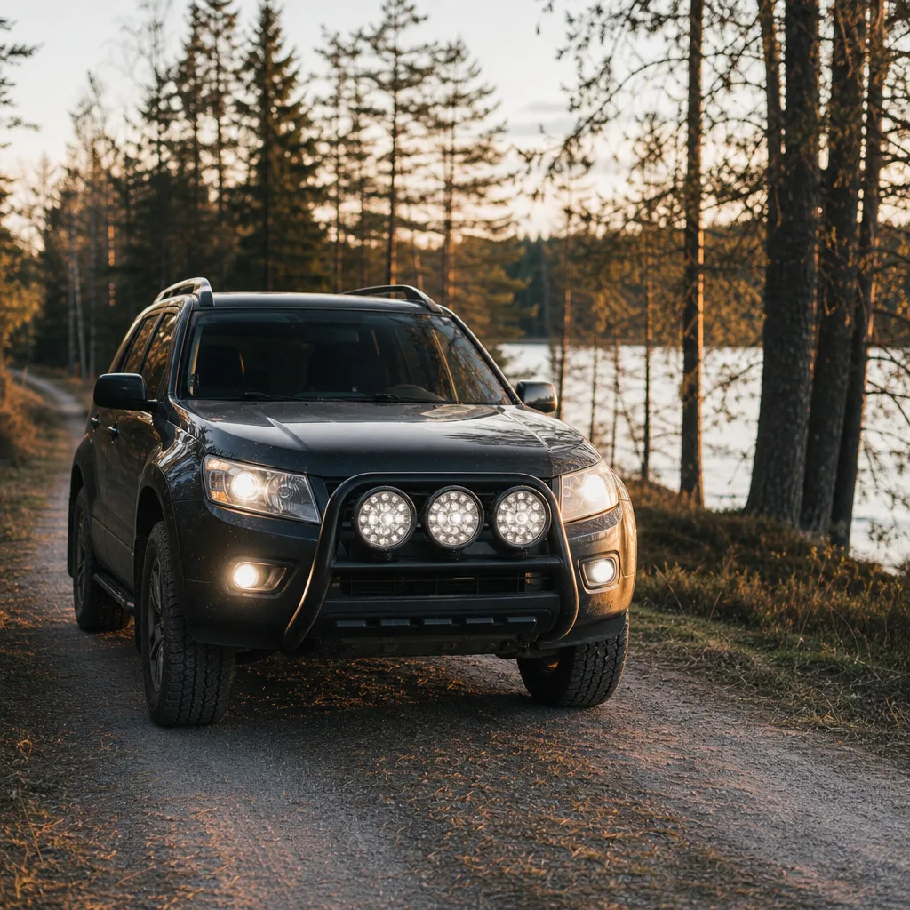 Extraljusbåge med LED-extraljus monterad på fronten av en SUV