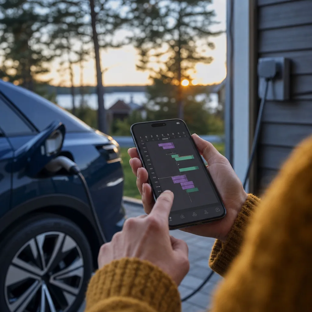 Smarttelefon med laddningsschema för elbil